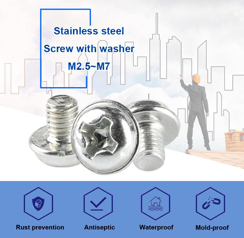 SS metal machine screw with captive washer m